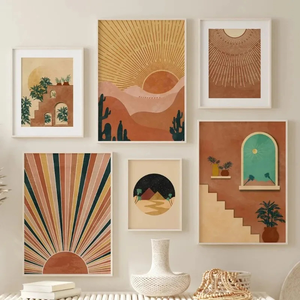 Soleil <span class=keywords><strong>et</strong></span> la maison toile peinture nordique mur Art affiche impression pour salon cadre mur photo Tableau Mural - Product Image 3