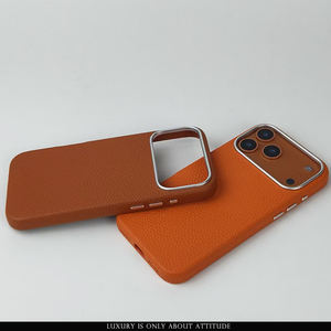 Nouvel arrivage Étui en cuir du <span class=keywords><strong>Togo</strong></span> entièrement enveloppé avec cadre en métal pour iPhone 17 Pro Max, Étui de téléphone en cuir véritable de haute qualité - Product Image 5