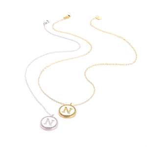 Collana con Ciondolo a Forma di Lettera N e Diamante, Catena da 2Cm, Placcata in Argento e Oro, Acciaio Ref45599 - Product Image 2