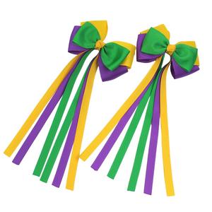 Une paire fille Mardi Gras arcs queue de cochon violet or et vert queue de cochon arcs pour fille accessoires de cheveux - Product Image 2