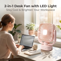 Ventilateur oscillant rechargeable de 6 pouces avec lumière de nuit LED intégrée, double batterie Type-C de 1200 mAh, lampe de refroidissement portable pour le camping