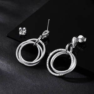 <span class=keywords><strong>Pendientes</strong></span> de Lujo con Moissanita, Diseño de Triple Aro, Plata S925, Geométricos <span class=keywords><strong>y</strong></span> Brillantes para Mujer - Product Image 1