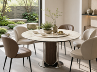 Table à manger ronde contemporaine avec plateau central rotatif, base en bois sur piétement, pour mobilier de luxe pour la maison et les restaurants, fournisseur OEM