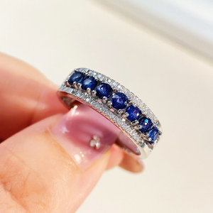 Anello <span class=keywords><strong>Eternity</strong></span> con Zaffiro e Pietra Blu Naturale per Donne, Anello in Argento Sterling S925 con Più Pietre, Regalo per Anniversario di Matrimonio - Product Image 4