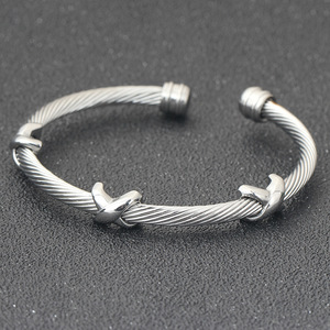 Pulsera de Alambre de Acero Trenzado de 4 mm con Diseño de X Abierta, de Acero Inoxidable, Joyería de Regalo para Mujer - Product Image 3