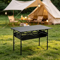 Table pliante portable moderne et durable à hauteur réglable pour l'extérieur, avec rangement, idéale pour la plage, le camping, les pique-niques, la maison et la terrasse, en acier au carbone