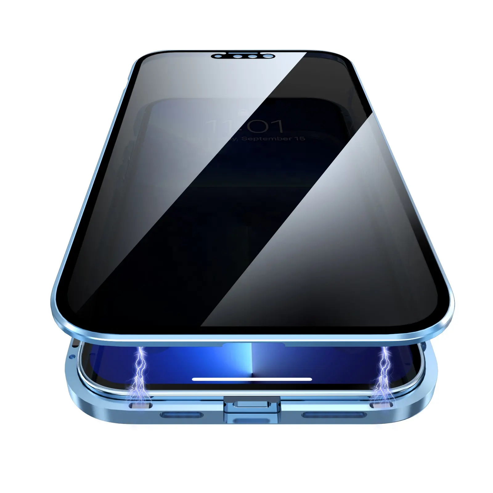 Funda de teléfono magnética de protección completa de Metal 360 para iPhone 11 12 13 14 Pro Max Protección de Privacidad cubierta antiespía de vidrio templado
