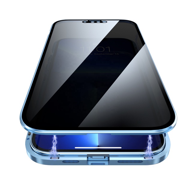 Metal 360 Full Protective Magnetic Phone Case for iPhone 11 12 13 14 Pro Max Privacy Protection Tempered Glass Antispy Cover