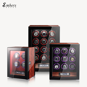 Embers Boîte de <span class=keywords><strong>rangement</strong></span> pour <span class=keywords><strong>montres</strong></span> de luxe en bois noir, silencieuse, avec remontoir automatique, 2, 4, <span class=keywords><strong>6</strong></span>, 9 ou 12 emplacements, rouge, avec déverrouillage par empreinte digitale et éclairage d'ambiance - Product Image 1