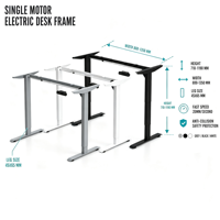 Piétement de bureau électrique réglable en hauteur à moteur unique, base de table assis-debout ergonomique, pieds de table de bureau relevables 2 niveaux