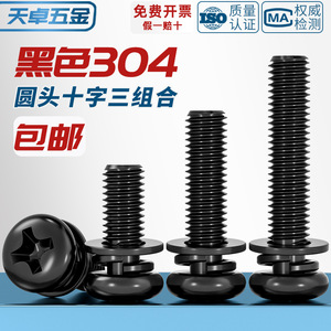 Black 304 Stainless Steel Phillips Round Head Screw M2 M3 M4 M5 M6 M7 M8 With Flat Spring Washer For Metal Furniture - Product Image 3