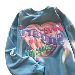 Fabricants de vêtements – Sweat-shirt japonais personnalisé en mousse 100 % coton, col rond de haute qualité, impression 3D en relief, sweat à capuche - Product Image 1