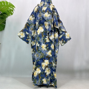 Modest Luxury Bright Color Floral Printed Open Abaya <b>Cardigan</b> with a Matching Hijab Flowing Silhouette 1475# - Product Image 3