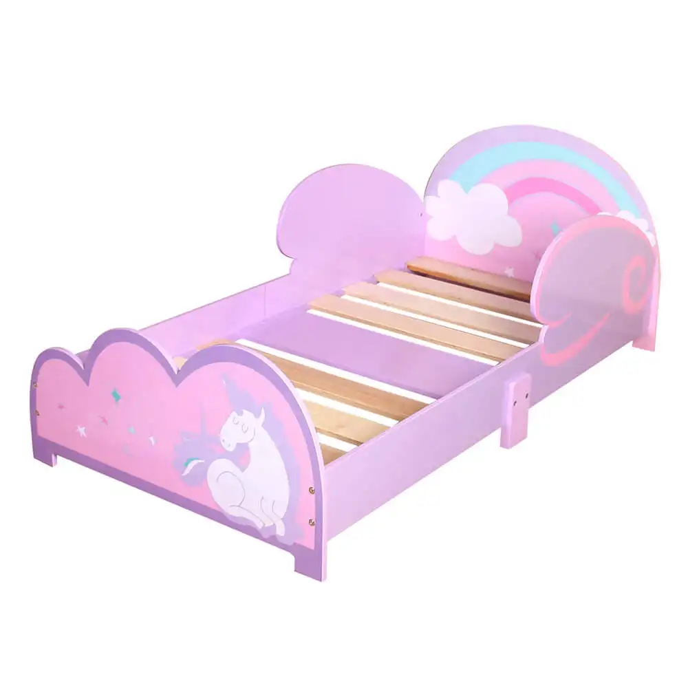 Cama de madera de unicornio no tóxica para niños pequeños, colchón bonito de 2021 cm, muebles de princesa, 140