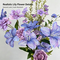 Aneka Bunga Lily Ungu Biru Mekar, Vas Modern untuk Ruang Tamu, Hiasan Meja, Dekorasi Rumah, Buket Bunga Artificial