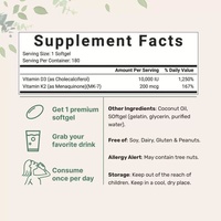 Gélules de Vitamine D3 K2 Haute Puissance OEM/ODM 10000 UI D3 200 µg K2, Complément Alimentaire 180 Unités