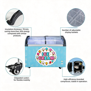 Vetrina Refrigerata per Gelati con 4 Ruote, Sbrinamento Manuale, Coperchio in Vetro, <span class=keywords><strong>Attrezzatura</strong></span> di Refrigerazione Professionale - Product Image 2
