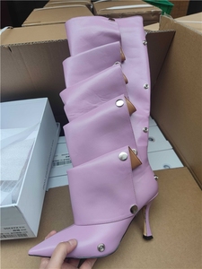 Nuovo colore Western Botas Alto <span class=keywords><strong>tacco</strong></span> sottile borchiato stivali Mujer larghi polpaccio da donna - Product Image 4