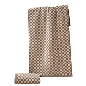 Pure Cotton Yarn Dyed Checkerboard Towels 34x74 Cm Skin Friendly Face Towels Household Use Brown And Gray - Product Image 5