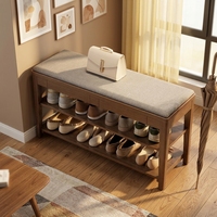 Banc à chaussures portable en bois massif, style moderne du milieu du siècle, avec coussin, tiroir dissimulé et rangement à 2 niveaux pour entrée, buanderie, couloir