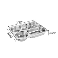 Vente en gros Assiette à dîner à 5 compartiments Boîte à bento carrée en acier inoxydable 304 Plateau à déjeuner divisé avec couvercle