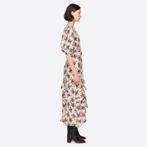 Vestido Midi Elegante de Gasa con Estampado Floral Vintage para Mujer, Cuello Redondo, Control de Abdomen, Vestido Formal para Iglesia - Product Image 3