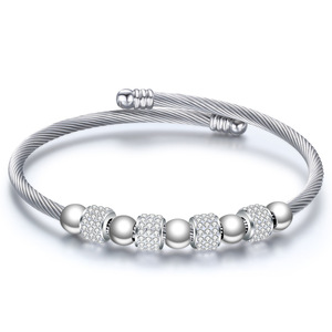 Bracelet en diamant, câble de 3 mm, perles rondes en acier inoxydable 304, ouverture réglable, bijoux pour femmes, à porter au quotidien - Product Image 2