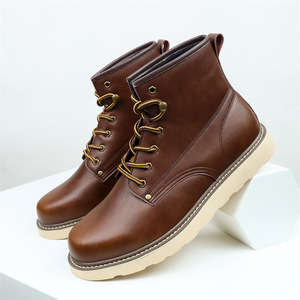 Botas de Trabajo de Cuero Negro con Cordones, Punta Redonda, Suela de Goma, Entresuela de EVA, Color Sólido, para Todas las Temporadas, Envío Directo - Product Image 2
