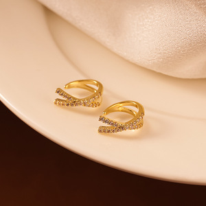 Orecchini a Clip con Croce e Doppia Linea di Zirconi, <span class=keywords><strong>Gioielli</strong></span> Personalizzati, Ipoallergenici, Regolabili - Product Image 5