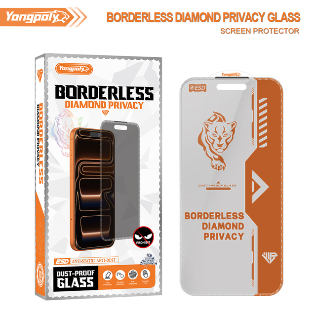 Yongpoly Privacy Tempered Glass Anti Spy Mobile Phone ESD Black Cutlace Edge Borderless Diamond Screen Protector for IPhone 17