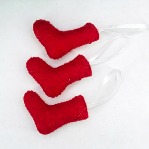 Wholesale Felt & Yarn <b>Red</b> <b>Wool</b> Stocking Snowflake Design Christmas Hanging Ornament Handmade 7cm Mantel Tree Decor - Product Image 2