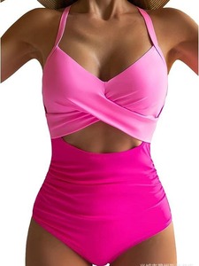 Traje de baño de una pieza ajustado y elegante para mujer con cuello halter y diseño hueco, sexy ropa de playa para un ajuste ceñido. - Product Image 3