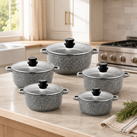 Ensemble de 10 casseroles classiques en aluminium moulé sous pression, revêtement céramique antiadhésif gris granit, compatible induction, couvercles en verre, passe au lave-vaisselle (OEM)