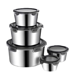 304 Stainless Steel Food Storage Container Round Clip-On Lid <b>Set</b> For Frozen Food Student <b>Lunch</b> Box - Product Image 1