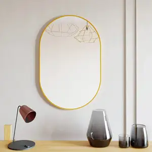 Espejo de pared ovalado para baño, espejo de tocador dorado con marco de Metal para colgar Vertical y Horizontal, Ideal para dormitorio, entrada y sala de estar