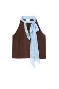 OUDINA Conjunto de Dos Piezas de <span class=keywords><strong>Moda</strong></span> al por Mayor para Mujer, Falda <span class=keywords><strong>Midi</strong></span> Holgada Informal sin Mangas con Encaje y Costuras de Satén - Product Image 5
