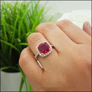 SGARIT Women's 14K Rose <b>Gold</b> Garnet <b>Cocktail</b> <b>Ring</b> Cushion Cut Pave Diamond Halo Luxury Engagement Style wedding Jewelry - Product Image 4