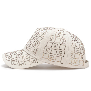 Mới phong cách Hàn Quốc của phụ nữ tất cả các trận đấu Ins <span class=keywords><strong>Net</strong></span> Màu Đỏ dù để che nắng cap đầy đủ nóng Rhinestone thư 'r' báo rô mô hình bóng chày - Product Image 4