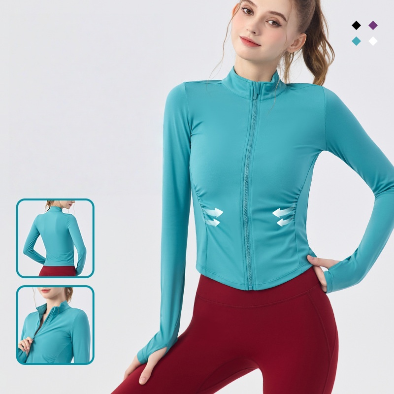 OEM Women's Slim-Fit Long-Sleeve Sports Zip-Up Jacket Breathable High-Elasticity Top Quick-Drying Yoga Wear