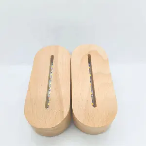 Handmade Wood Oval Shape LED Display Base Art Ornament Wooden Night Lighted Base Stand Crafts