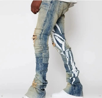 Jeans vintage empilés en denim coupe skinny, vente en gros, personnalisables, imprimés, déchirés, coupe slim, pour hommes, style flare