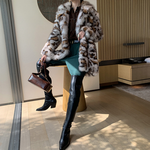 Pelliccia di volpe <span class=keywords><strong>tutto</strong></span> fatto <span class=keywords><strong>a</strong></span> mano selvaggio della stampa del leopardo di medio lungo foderato di pelliccia cappotto cappotto di pelliccia - Product Image 6