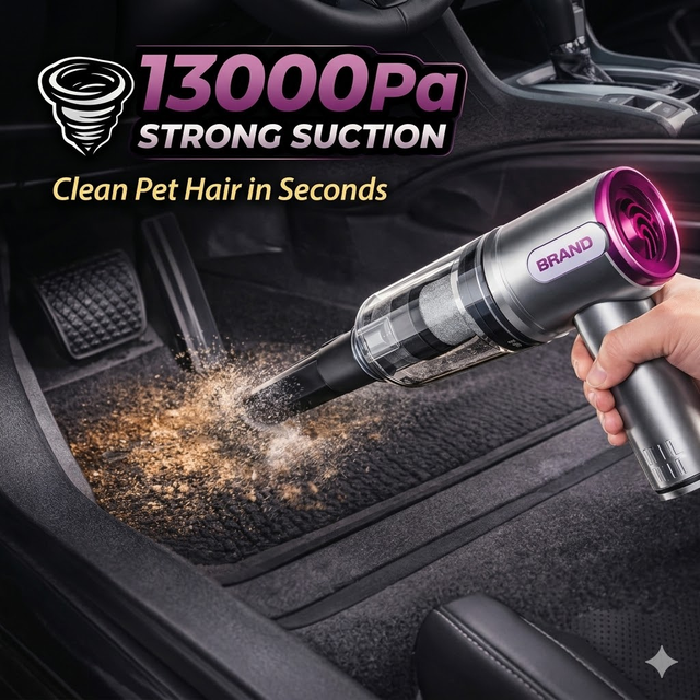 Portable Cordless Car Vacuum Cleaner 13000Pa Strong Suction for Pet Hair Sand SUV Cleaning Mini Handheld Vacuum