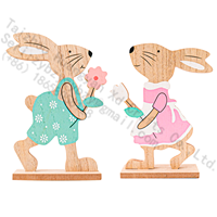 Figurines de Lapins de Pâques en Bois, Paire Garçon Fille, Décoration Printanière pour Table et Étagère, Cadeau Maison, Fait Main en Bois Naturel, 21cm