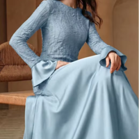 Robe musulmane décontractée YKD122 en satin brodé haut de gamme avec manches à ourlet large, design traditionnel de la mode musulmane pour femme islamique