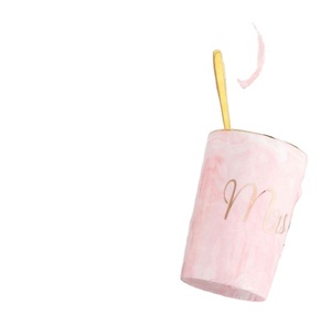 14oz Pink Grey Mr Mrs Souvenir Wedding Gift Couple Lover <b>Reusable</b> Ceramic Marble Coffee Tea Mug - Product Image 2