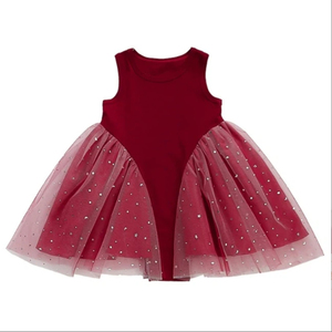 Robe d'été sans manches en tulle rouge bordeaux à étoiles pour filles MS, costume de spectacle pour le premier anniversaire de bébé - Product Image 6