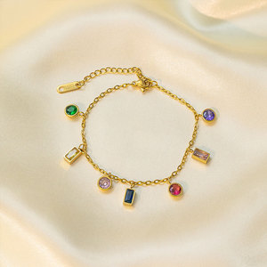 Pulsera y Brazaletes de Lujo de Acero Inoxidable 316L con Baño de Oro de 14k y 18k y Circonitas, Pulsera de Piedras Preciosas Coloridas para Mujer - Product Image 1