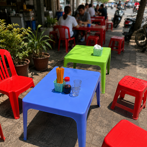 Modern Multi Color <b>Plastic</b> Dining <b>Table</b> PP Material Lightweight Stackable Waterproof Durable Sturdy Seating <b>Table</b> for Hotel - Product Image 1