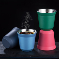 Offre Spéciale 80ML Double couche Style italien en acier inoxydable 304 tasse à café isolée Design classique tasses de fête de bureau nouveau